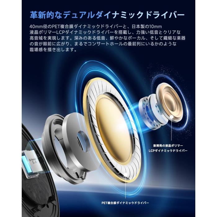 EarFun Tune Pro - Black ワイヤレス ヘッドホン Bluetooth ノイズ