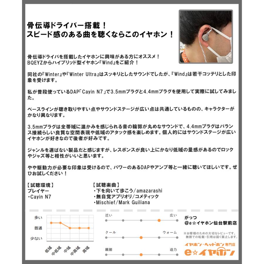 BQEYZ Wind 銀 (3.5mm) 有線 イヤホン カナル型 耳掛け型 シュア掛け