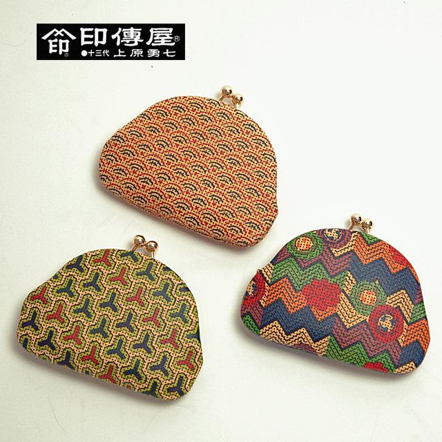 印傳屋（INDEN-YA） 小銭入れ がま口 財布 更紗 印伝 鹿皮 漆塗り