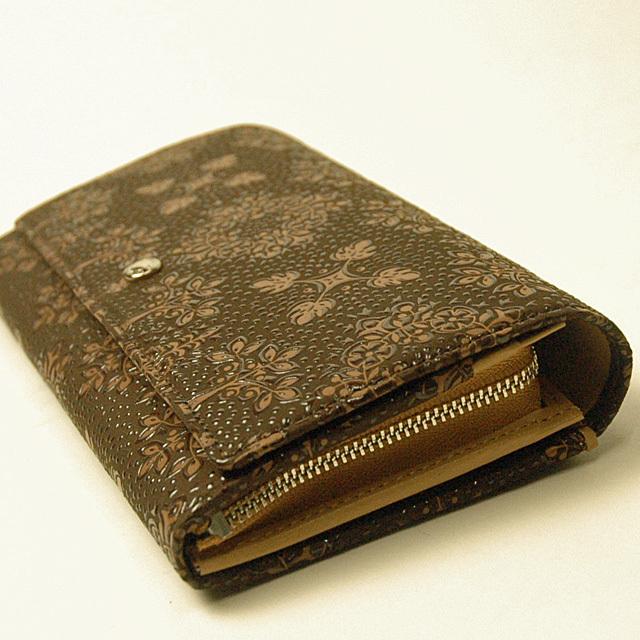 【未使用品】印傳屋 フォルキィ 鹿革 本革 レザー 長財布 ブラウン 花柄 未使用品】印傳屋 フォルキィ 鹿革 本革 レザー 長財布 ブラウン