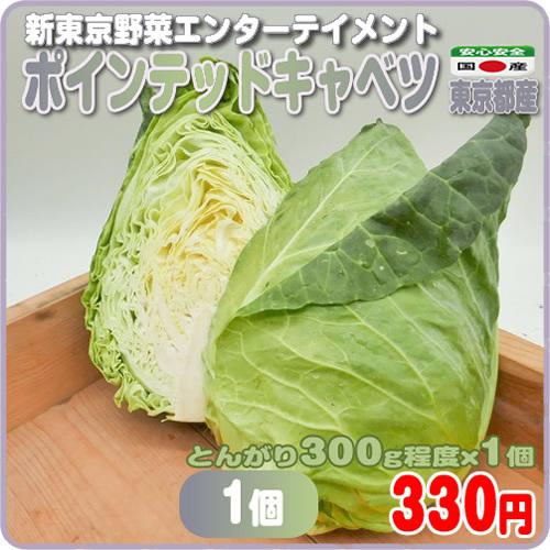 全品最安値に挑戦 ポインテッドキャベツ ３００ｇ程度ｘ１個 新東京野菜 とんがり帽子のような形のキャベツ 東京都産