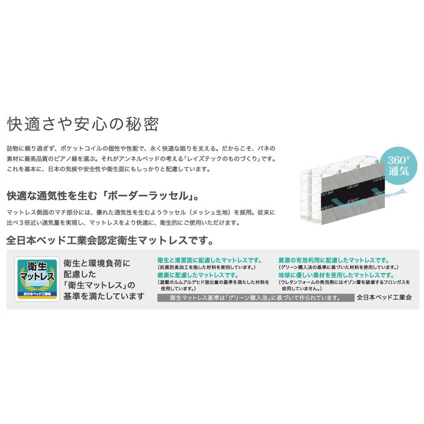 高級ブランド アンネルベッド MFI-AD001 P1050 ワイドダブルマットレス ピアノ線 ポケットコイル 小径高密度 ソフト系 正規販売店 日本製ハンドメイド