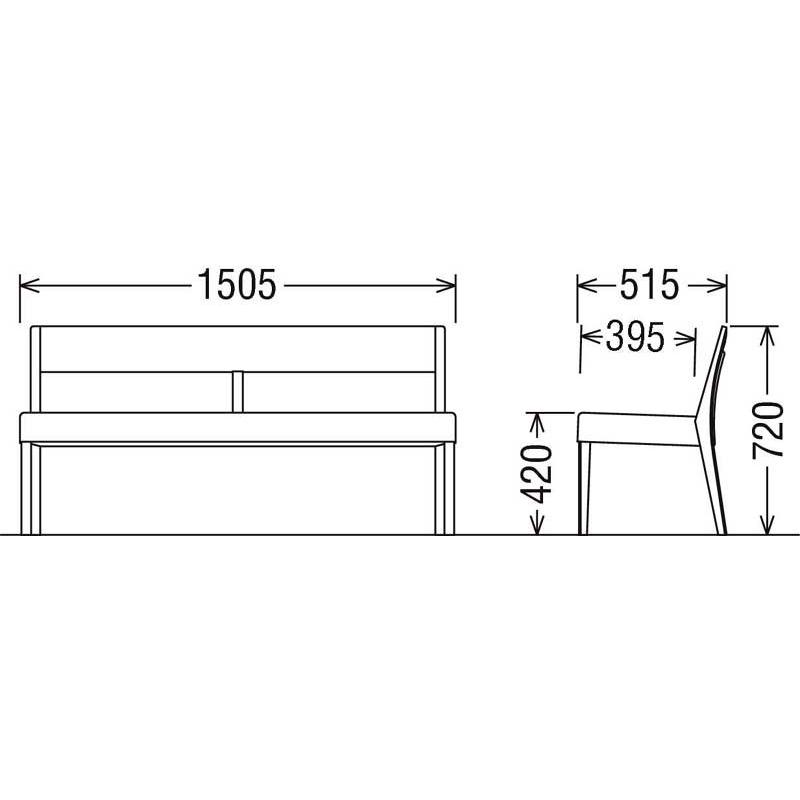 カリモク CU4703 食堂椅子 食卓椅子 ダイニングチェア ベンチ 背もたれベンチ 3人掛椅子 布張り カバーリング 日本製家具 正規取扱店 木製 単品 バラ売り｜e-flat｜02