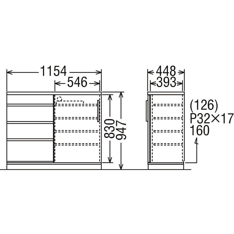 カリモク EU4156 EU4176 115サイズ キッチンカウンター 食器棚 作業台 サイドボード ダイニングボード ナチュラル ブラウン リビング収納 皿収納 日本製家具 | カリモク家具 | 05