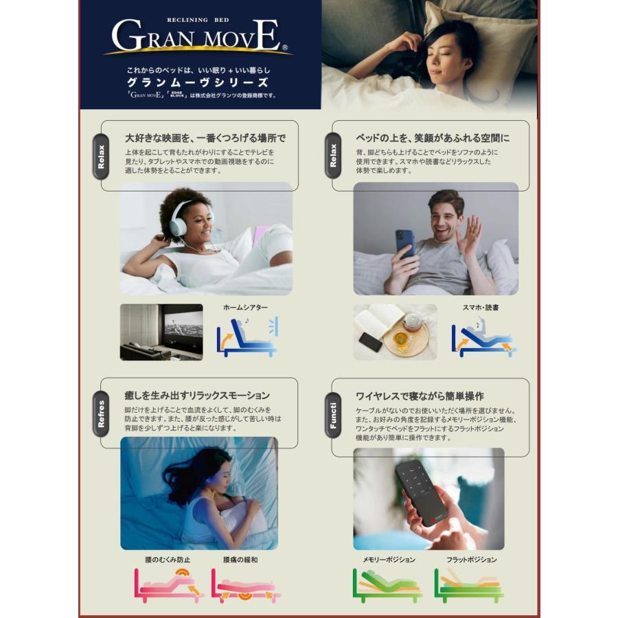 グランツ 【グランムーヴ】GM-01 【2モーター】 【セミダブル】 【キャビネット】 棚付き 照明 コンセント 電動ベッド ホワイト グレージュ Gran Move