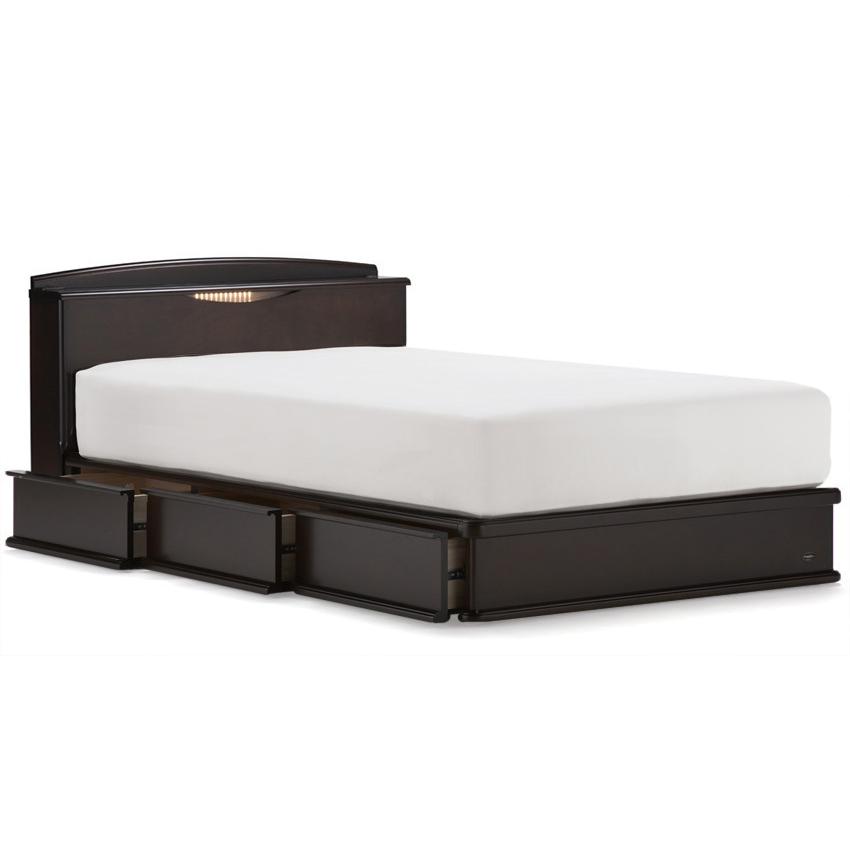 フランスベッド LT-124C ワイドダブル キャビネット 棚付き 照明 コンセント ドロアー 引出し付き スノコ床板 ライフトリートメント 木製 日本製 マットレス付き