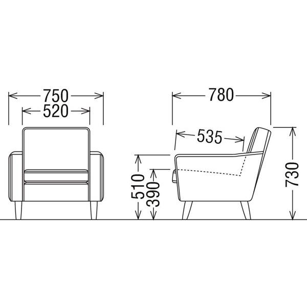 カリモク US22モデル US2280BD 肘掛椅子1Pソファ 黒ブラック 合成皮革張チェア ビンテージ風 レトロ 古風 コンパクト カフェ 日本製家具 | カリモク家具 | 01