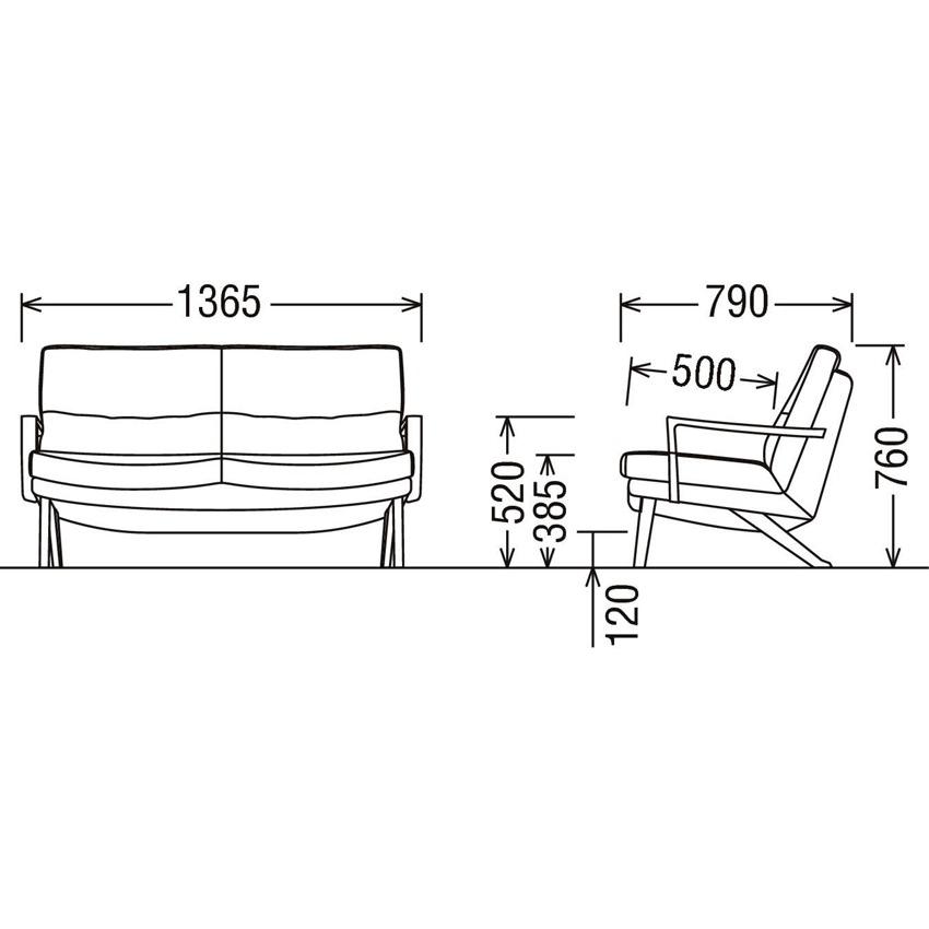 カリモク UU16モデル UU1602 UU1652 2Pソファ 二人掛け椅子 平織布張 ファブリック 木製肘掛ソファ ローバック コンパクト 日本製家具 | カリモク家具 | 01