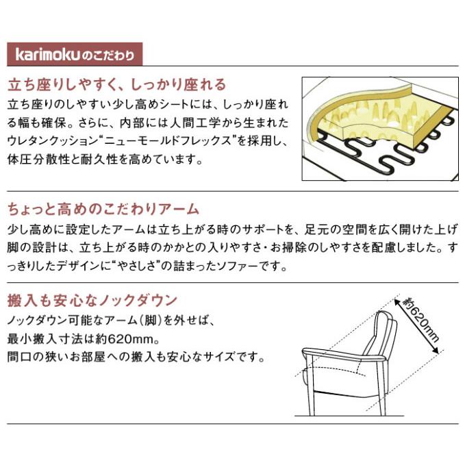 カリモク ZW37モデル ZW3712 2Pソファ 本革張ソファ 肘掛ソファ ラブチェア ２人掛け椅子ロング ハイバック レザー 150サイズ 日本製家具_2