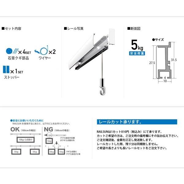 石膏ボード用ピクチャーレールBセット 100cm/ホワイト ボール式ワイヤー自在付き（木ネジ付き）壁面用 WRS-100B レールサン 福井金属工芸｜e-frame｜02