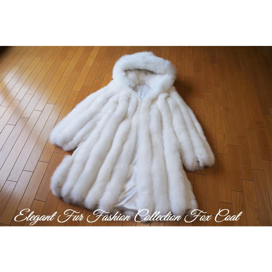 冬の空気に映える☆リッチ感満載の白ホワイトフォックスファーコート 新品本物毛皮コート フード付リアルファーコート レディースコート