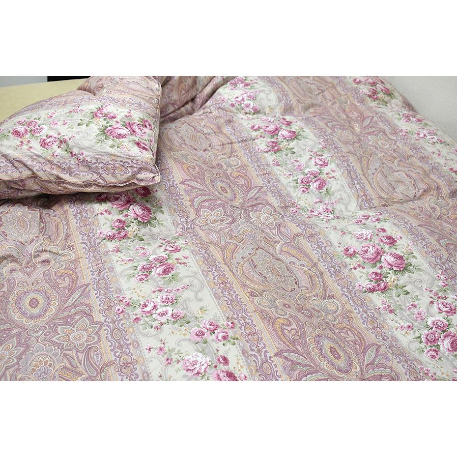 ツインキルト羽毛掛ふとん ダブルサイズDL 花柄ピンク、ホワイトダック
