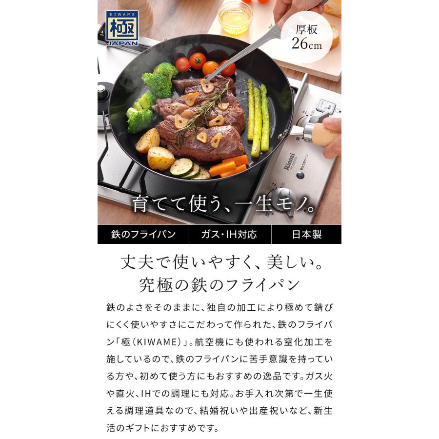 極JAPAN 鉄 フライパン リバーライト 極 JAPAN 厚板 26cm ガス火 IH