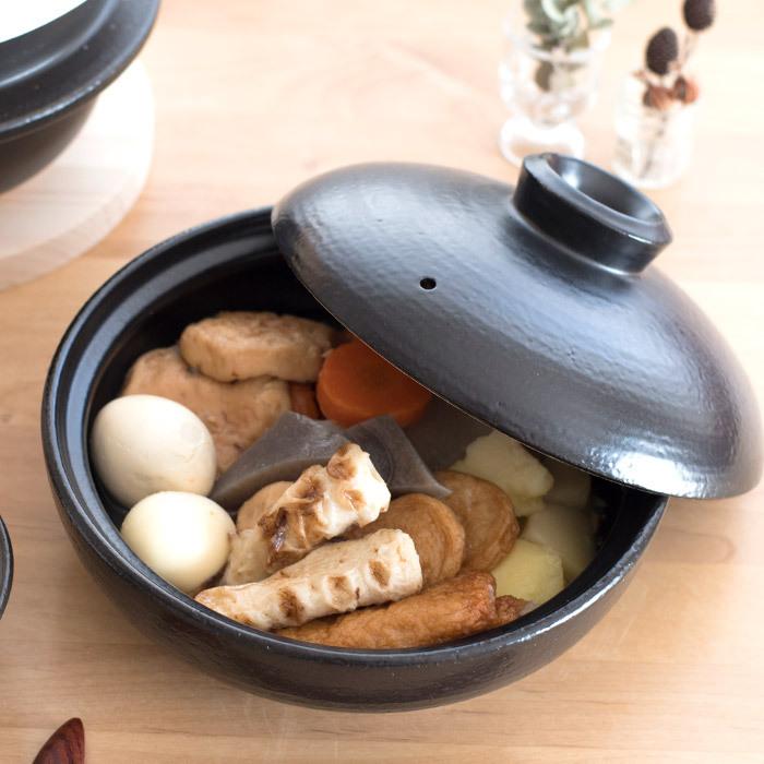 日常茶飯器 黒 7．5号平鍋（持ち手なし） 土鍋 0100-0009 日本製