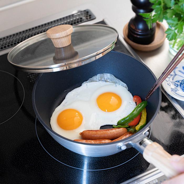 ITARU マルチディープパン 20cm ガラス蓋付き イタル フライパン 深型