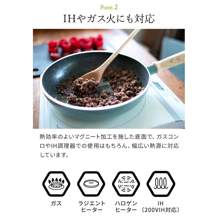 グリーンパン メイフラワー フライパン 26cm 深型 軽い ih 対応 無害 ウッドハンドル ダイヤモンドコートの画像