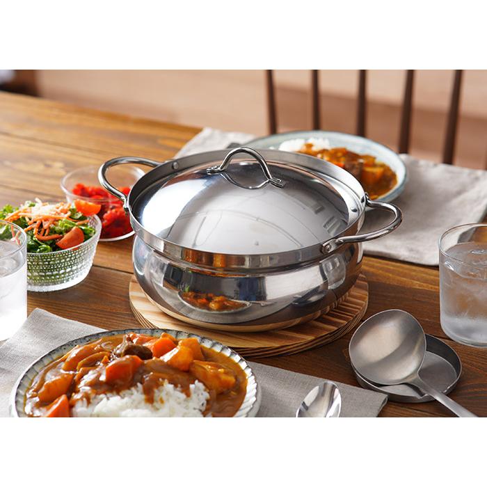 下村企販 燕三条 IH対応 アルミ芯3層鋼 土鍋風なべ 22cm 両手鍋 蓋付き