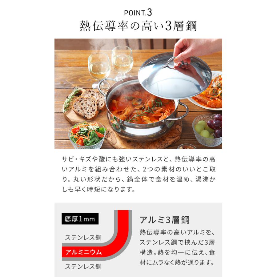 下村企販 燕三条 IH対応 アルミ芯3層鋼 土鍋風なべ 22cm 両手鍋 蓋付き