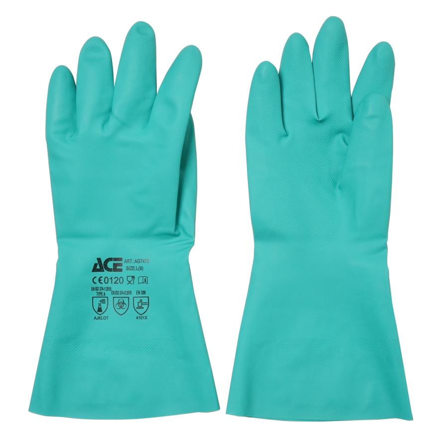 ACE ニトリル耐化学薬品手袋 ソルベントガード 中厚手 裏植毛付き