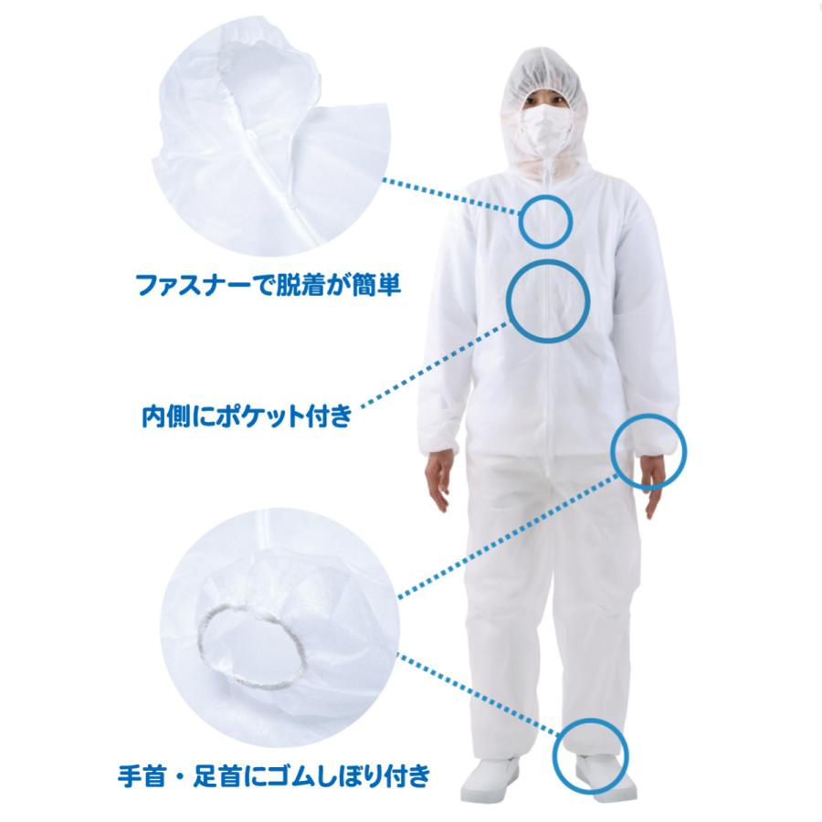 ACE 不織布 つなぎ服 10着セット 使い捨て 簡易防護服 フード付 内側