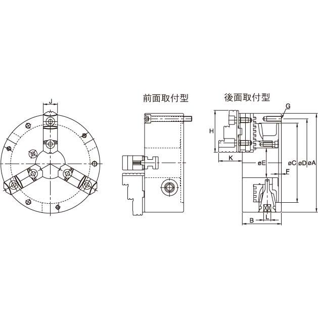 (大型) ファーステック FT-SK14F 3爪生硬兼用スクロールチャック 前面取付タイプ_2