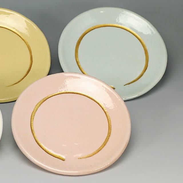 吉村楽入 2024年新春作品 楽焼 円相 銘々皿 六色揃 楽入窯製 : 心斎橋