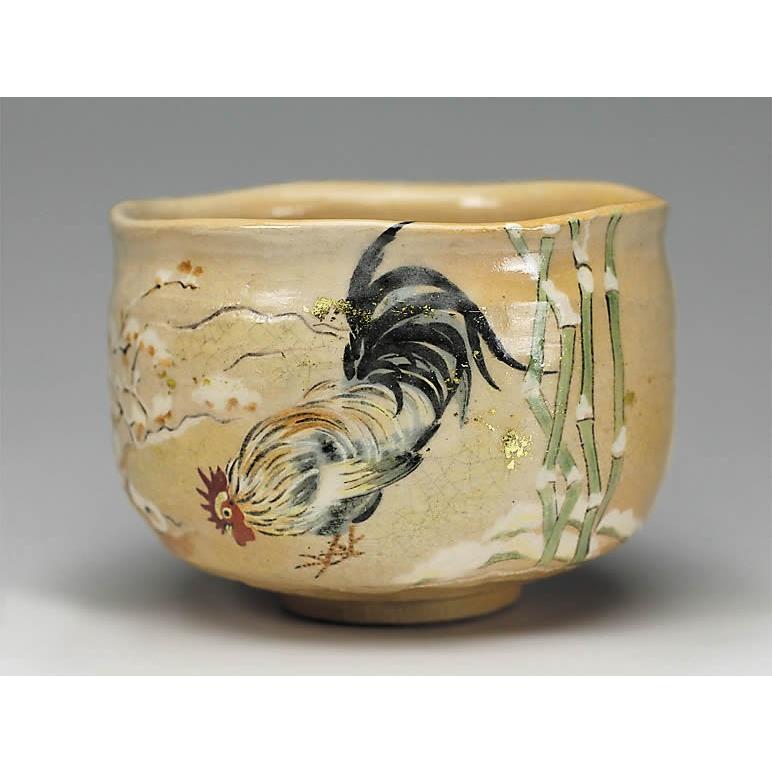 吉村入　2017年初春作品　干支「酉」雪鶏図　茶碗