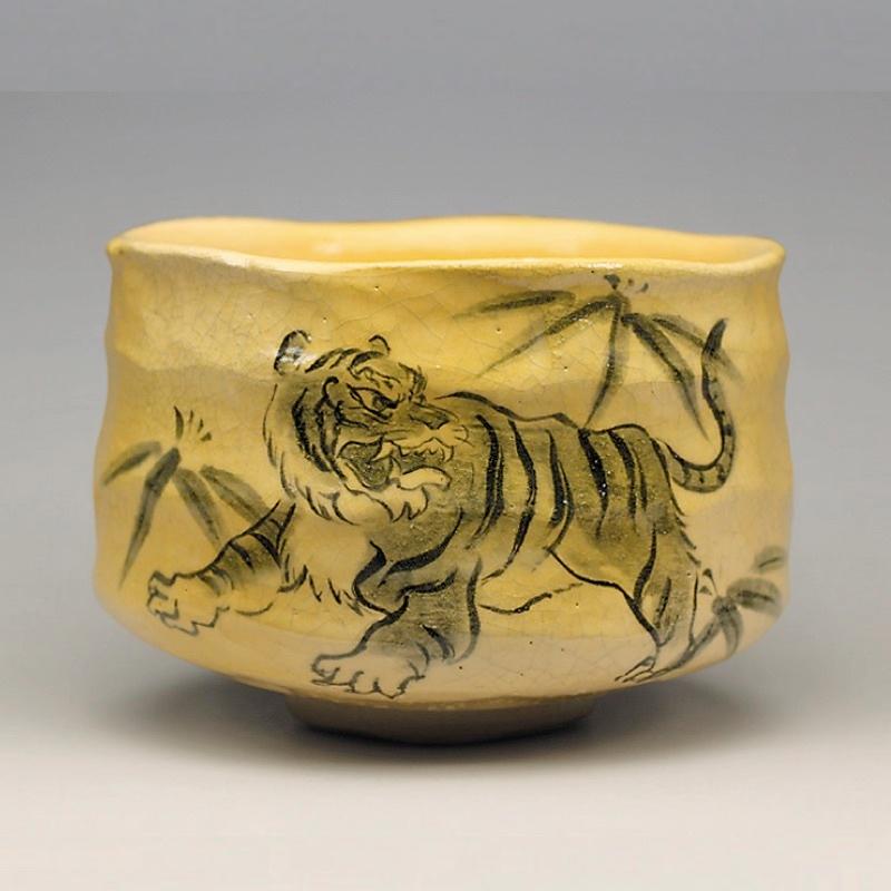 吉村楽入 2022年初春細工物 干支「寅」の絵 茶碗 コーヒー、ティー用品-抹茶茶碗-キッチン、日用品、文具