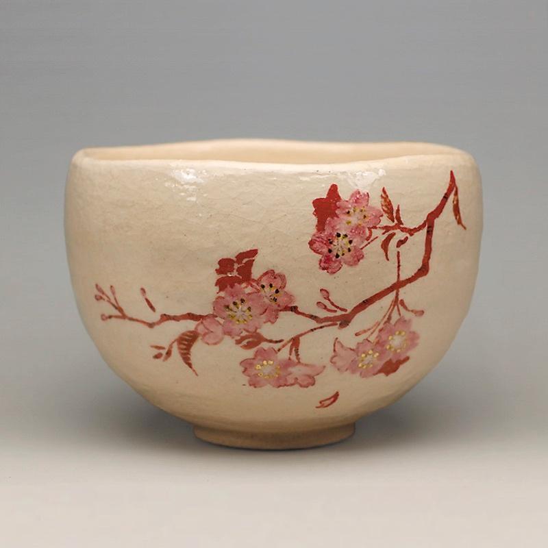 吉村楽入 2022年初春細工物 白楽 桜の絵 茶碗 日本茶用品、茶道具-抹茶茶碗-キッチン、日用品、文具