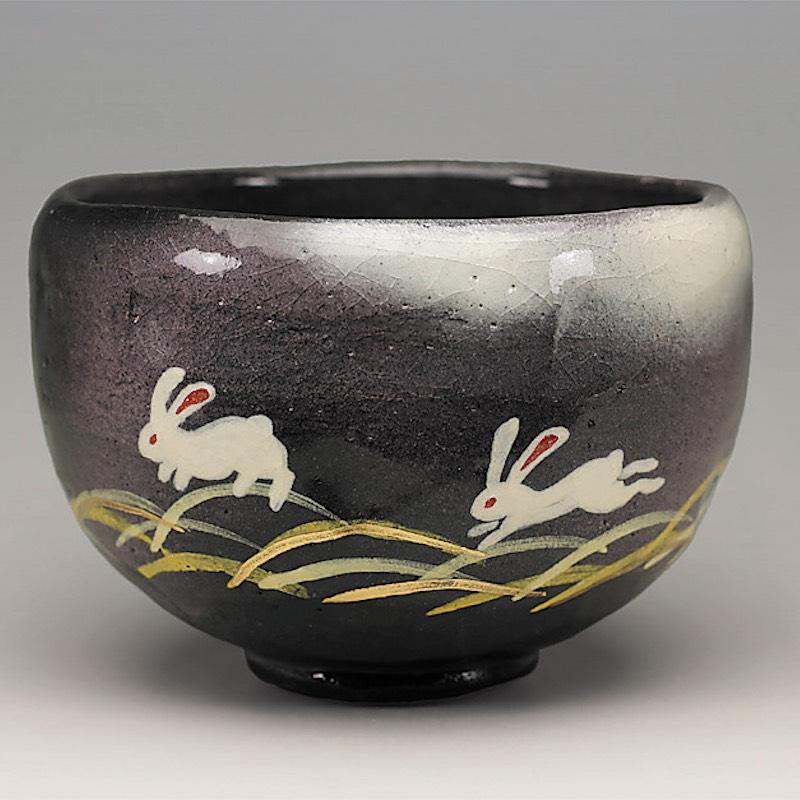 吉村楽入 2023年初春作品 月うさぎの絵 茶碗 : 心斎橋花房ヤフー店