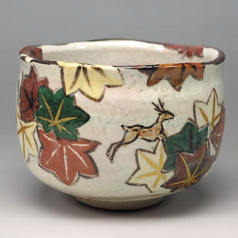 吉村楽入 2023年初春作品 乾山紅葉に鹿の絵 茶碗 : 心斎橋花房ヤフー店