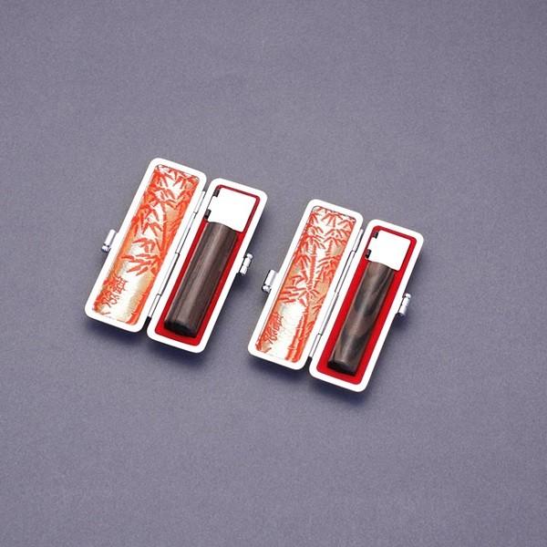 印鑑セット／実印・銀行印2本セット／もみ皮付-L-黒檀-16.5mm13.5mm／熟練職人の手彫り仕上げ