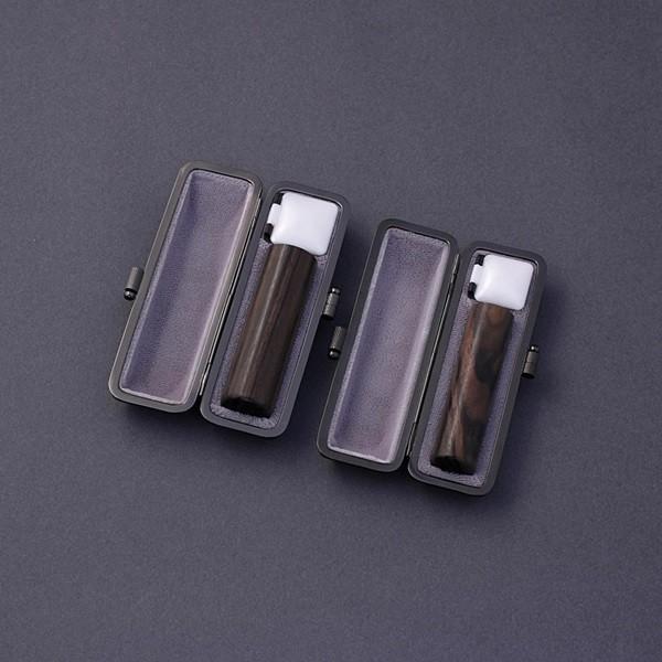 印鑑セット／実印・銀行印2本セット／エレガント付-SS-黒檀-13.5mm12mm／熟練職人の手彫り仕上げ