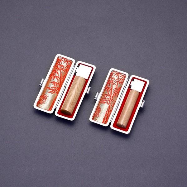 印鑑セット／実印・銀行印2本セット／本トカゲ付-LL-オノオレカンバ-18mm15mm／熟練職人の手彫り仕上げ