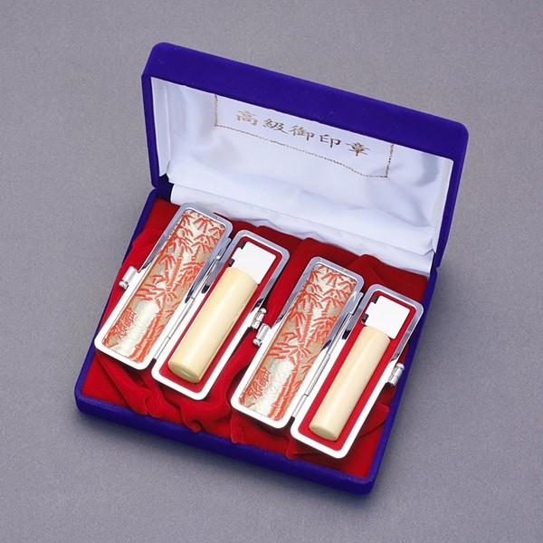 印鑑セット／実印・銀行印2本セット／牛皮+Sケース付-L-上柘・アカネ-16.5mm13.5mm／熟練職人の手彫り仕上げ