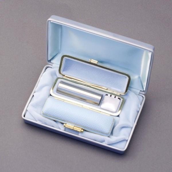 印鑑セット／実印・銀行印2本セット／ファンシー+Sケース付-S-シルバーチタン-15mm12mm／熟練職人の手彫り仕上げ