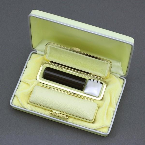 印鑑セット／実印・銀行印2本セット／ファンシー+Sケース付-L-黒水牛(芯持)-16.5mm13.5mm／上彫り職人の完全手彫り