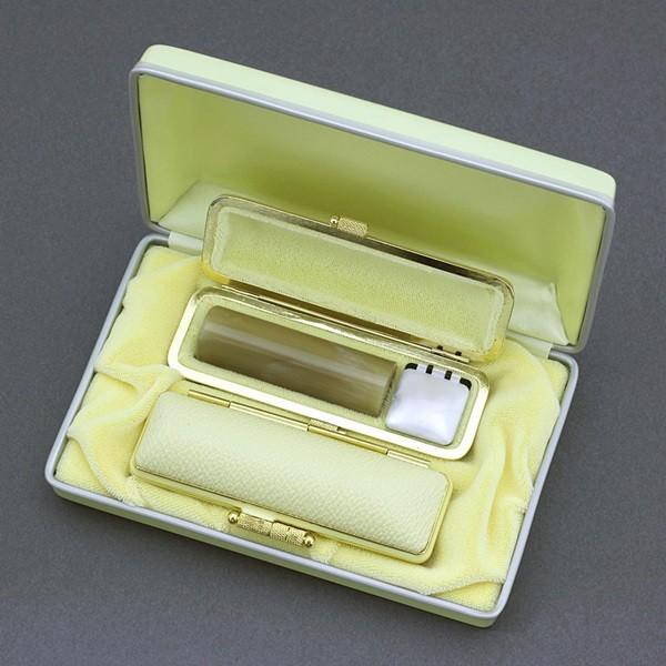 印鑑セット／実印・銀行印2本セット／ファンシー+Sケース付-L-オランダ水牛(芯持)-16.5mm13.5mm／上彫り職人の完全手彫り