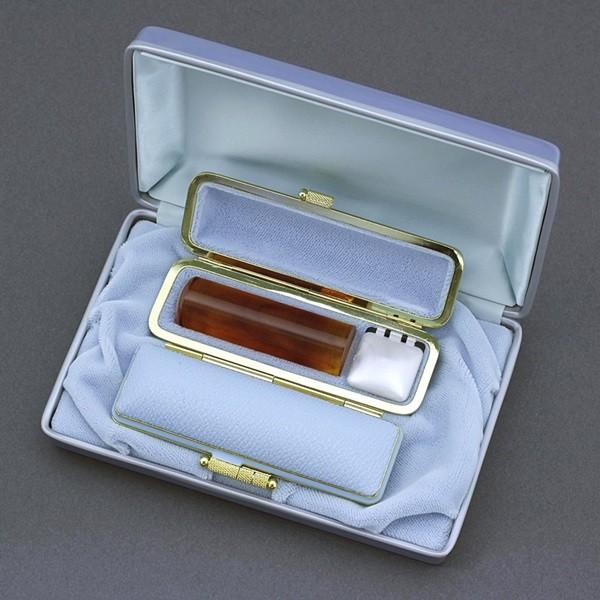 印鑑セット／実印・銀行印2本セット／ファンシー+Sケース付-SS-琥珀-13.5mm12mm／上彫り職人の完全手彫り