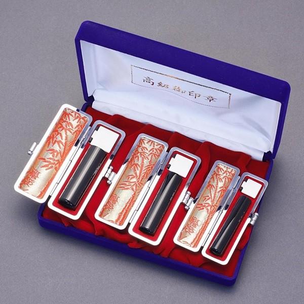 印鑑セット／実印・銀行印・認印3本セット／本トカゲ+Sケース付-L-黒水牛(芯持)-16.5-13.5-12mm／上彫り職人の完全手彫り