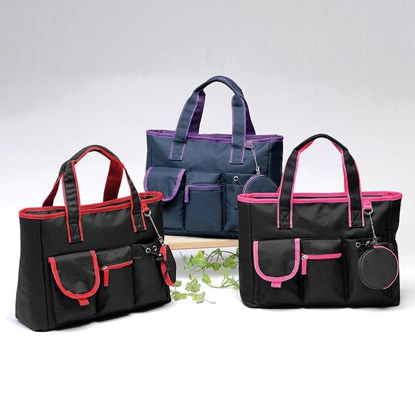 超軽量ポケットいっぱい多機能トート 黒×ピンク 黒×レッド 紺×パープル | 