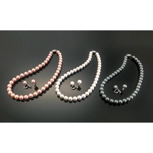 大珠貝パールネックレス&イヤリング2点セット グレー ピンク ホワイト | 