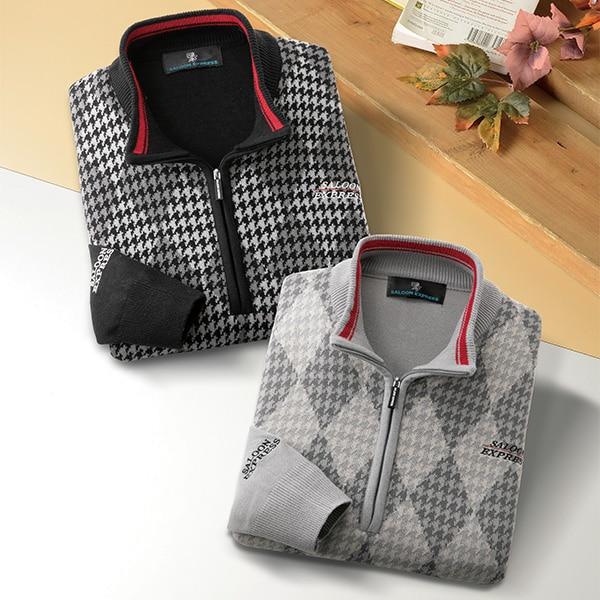 サルーンエクスプレス ダイヤ柄ハーフジップセーター2色組 | 