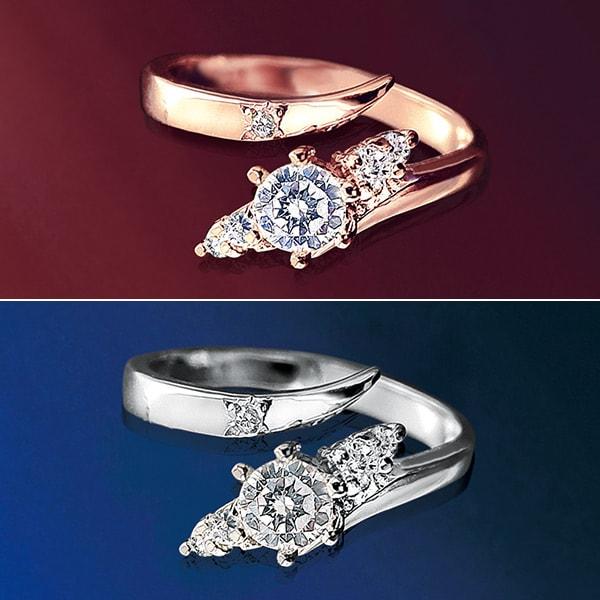 キュービックジルコニア&ダイヤモンドフリーサイズリング シルバー ピンクゴールド | 