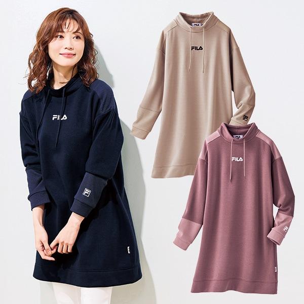 フィラ 異素材使いハイネックチュニック アイボリー ネイビー ピンク M L LL | 