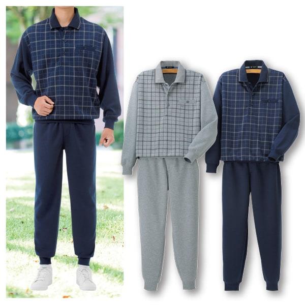 綿タッチ前身プリントポロ上下組 M L LL | 