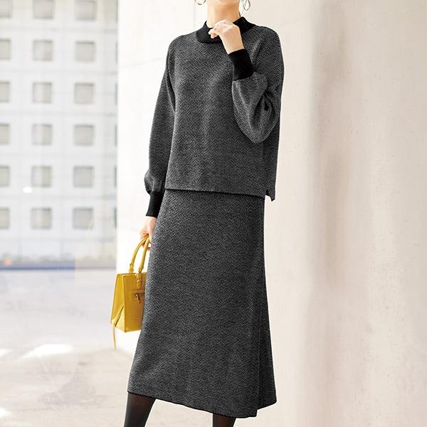 ヘリンボーン柄ニットセットアップ M L LL | 