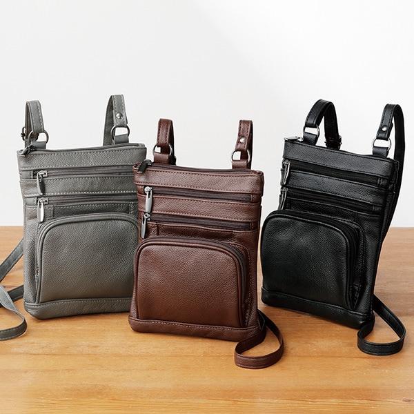牛革薄マチ多機能ショルダーバッグ | 