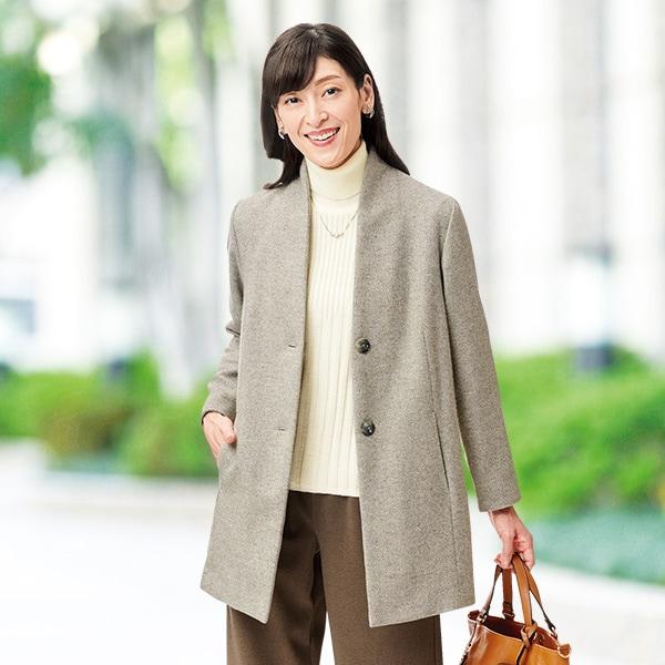 シルク混ツィードジャケット エンジ シルバーベージュ M L LL | 