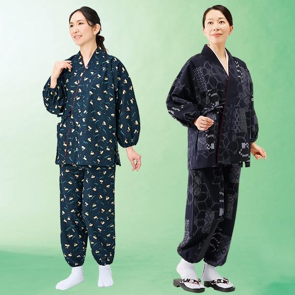 和柄プリント作務衣 うさぎ柄 古織柄 L LL M M L LL | 